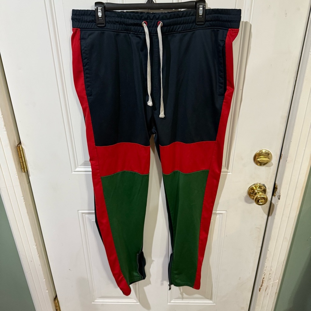 Rebel Minds Men's Navy, Red, and Green Joggers Zip Bottom 2XL